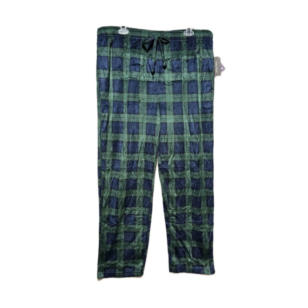 Nautica Men's Sleep‎ Green Plaid Pants XL Drawstrings  New